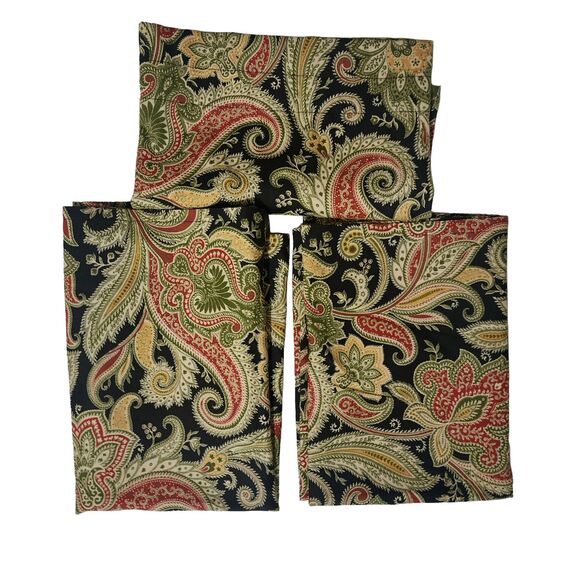 Traditions by Waverly 2 Tiers & 1 Valance Set Black Paisley Rod Pocket Kitchen - Picture 1 of 7